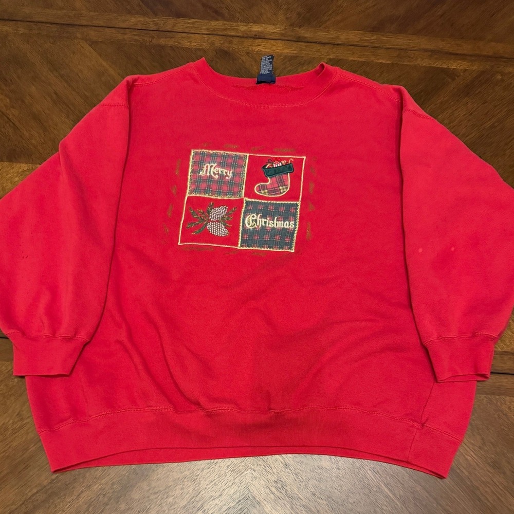 Vintage Honors Plus Size Red Merry Christmas Sweatshirt Embroidered 22/24 2X 3X